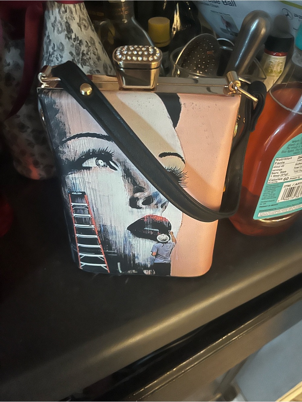 Artistic Pink Box Crossbody Bag with Black Strap